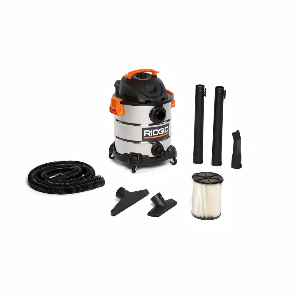 Wet & Dry Vacuums RIDGID 10 Gal. 6.0-Peak HP Stainless Steel Wet/Dry Shop Vacuum With Filter, Hose And Accessories