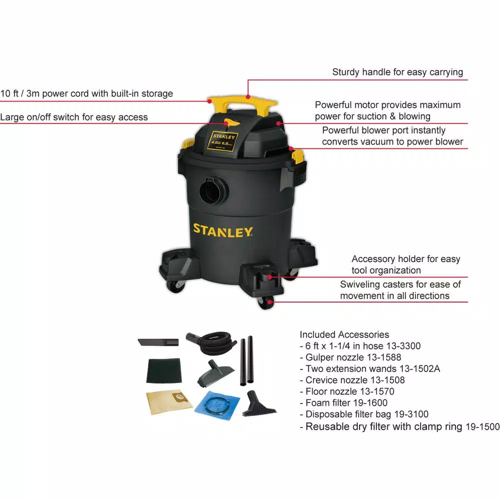Wet & Dry Vacuums Stanley 6 Gal. Wet/Dry Vacuum β 4 Peak HP Poly - Image 2
