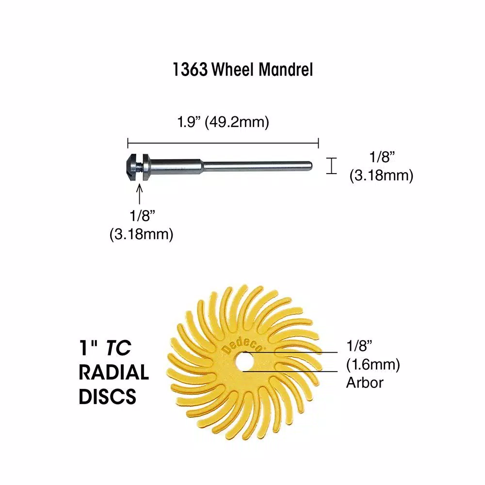Rotary Tool Accessories Dedeco Sunburst 7/8 In. Radial Discs – 1/16 In. Fine 600-Grit (Pumice) Arbor Rotary Cleaning And Polishing Tool (12-Pack) 4 Rotary Tool Accessories Dedeco Sunburst 7/8 In. Radial Discs – 1/16 In. Fine 600-Grit (Pumice) Arbor Rotary Cleaning And Polishing Tool (12-Pack) - Image 2