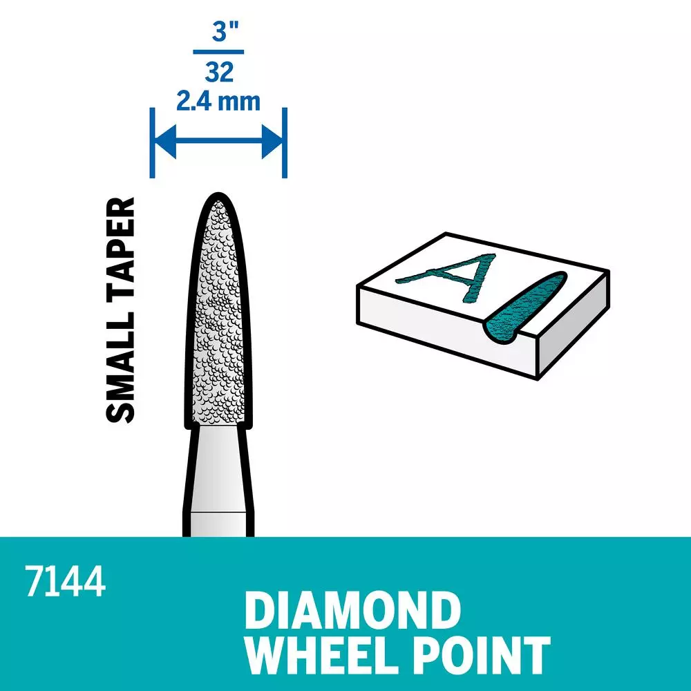 Rotary Tool Accessories Dremel 3/32 In. Rotary Accessory Diamond Wheel Taper Point For Wood, Ceramic, Glass, Hardened Steel + Semi-Precious Stones - Image 3