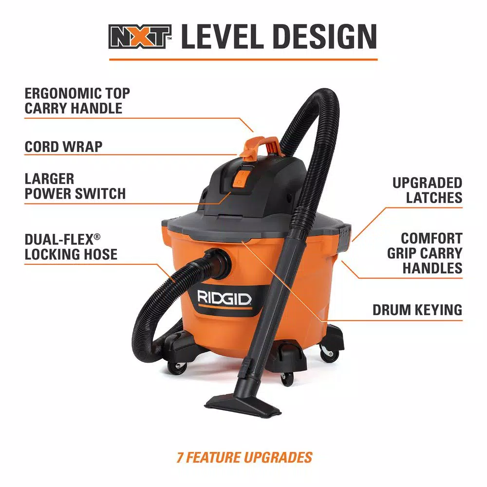 Wet & Dry Vacuums RIDGID 9 Gal. 4.25-Peak HP NXT Wet/Dry Shop Vacuum With Filter, Hose, 3 Extension Wands And 4 Accessories 5 Wet & Dry Vacuums RIDGID 9 Gal. 4.25-Peak HP NXT Wet/Dry Shop Vacuum With Filter, Hose, 3 Extension Wands And 4 Accessories - Image 3
