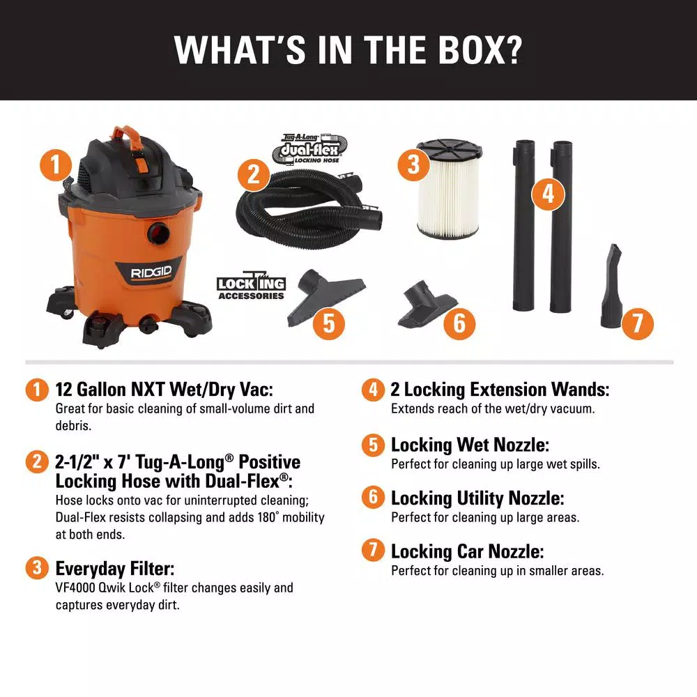 Wet & Dry Vacuums RIDGID 12 Gal. 5.0-Peak HP NXT Wet/Dry Shop Vacuum With Filter, Hose And Accessories 4 Wet & Dry Vacuums RIDGID 12 Gal. 5.0-Peak HP NXT Wet/Dry Shop Vacuum With Filter, Hose And Accessories - Image 2