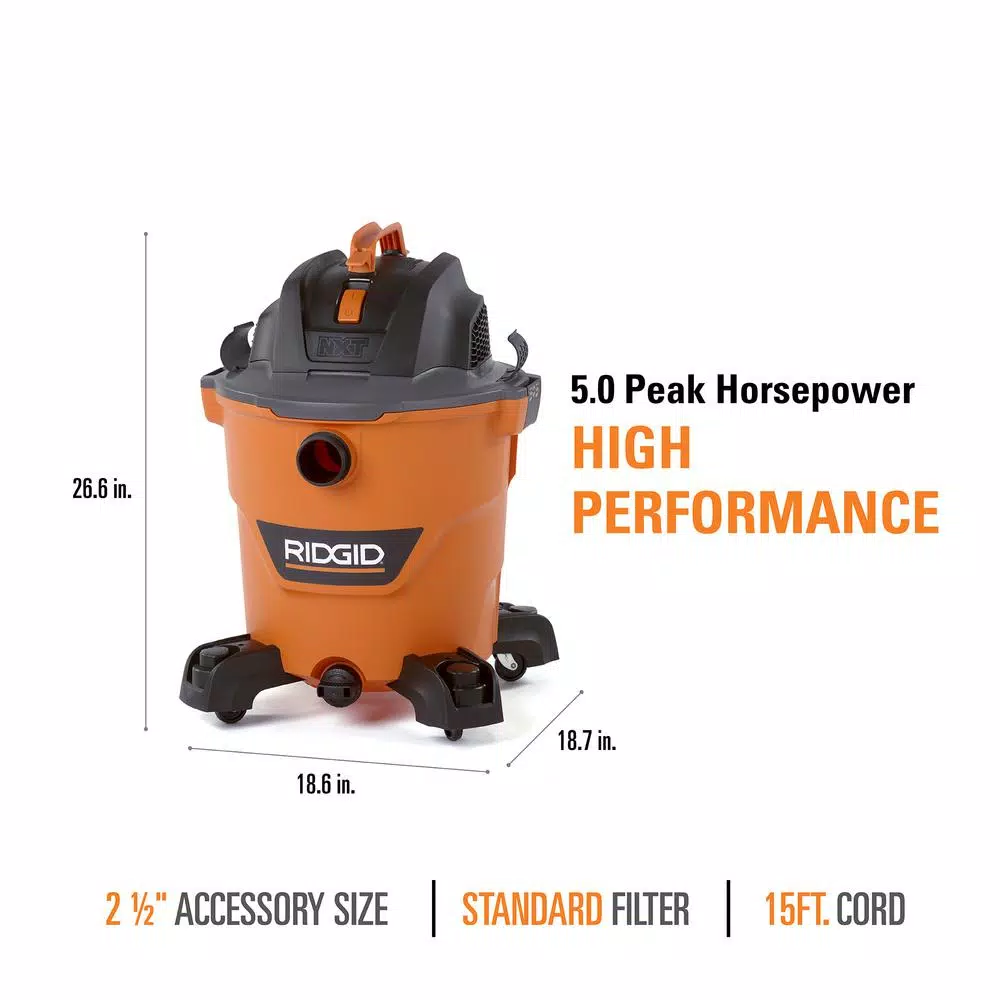 Wet & Dry Vacuums RIDGID 12 Gal. 5.0-Peak HP NXT Wet/Dry Shop Vacuum With Filter, Hose, Accessories And Additional 20 Ft. Tug-A-Long Hose - Image 4