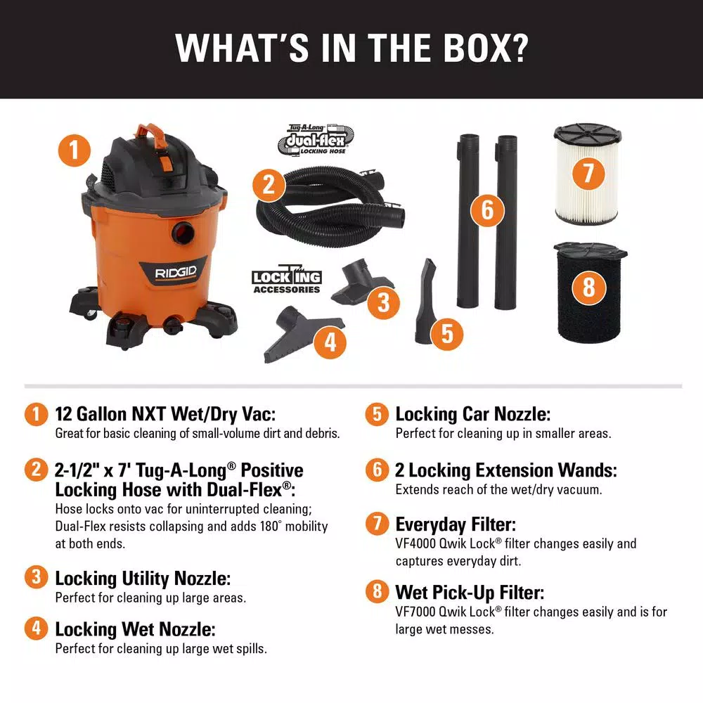 Wet & Dry Vacuums RIDGID 12 Gal. 5.0-Peak HP NXT Wet/Dry Shop Vacuum With Filter, Hose, Accessories And Wet Application Filter 4 Wet & Dry Vacuums RIDGID 12 Gal. 5.0-Peak HP NXT Wet/Dry Shop Vacuum With Filter, Hose, Accessories And Wet Application Filter - Image 2
