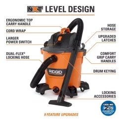 Wet & Dry Vacuums RIDGID 12 Gal. 5.0-Peak HP NXT Wet/Dry Shop Vacuum With Filter, Hose, Accessories, OSHA And HEPA Filtration Kit -Dewalt Shop oranges peaches ridgid wet dry vacuums hd1200e 40 1000