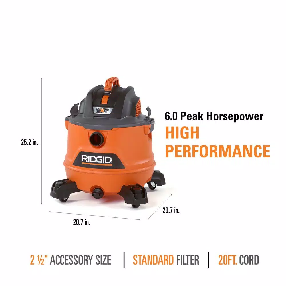 Wet & Dry Vacuums RIDGID 14 Gal. 6.0-Peak HP NXT Wet/Dry Shop Vacuum With Filter, Dust Bags, Hose And Accessories - Image 4