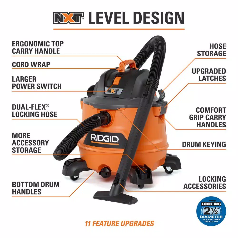 Wet & Dry Vacuums RIDGID 14 Gal. 6.0-Peak HP NXT Wet/Dry Shop Vacuum With Filter, Dust Bags, Hose And Accessories - Image 3