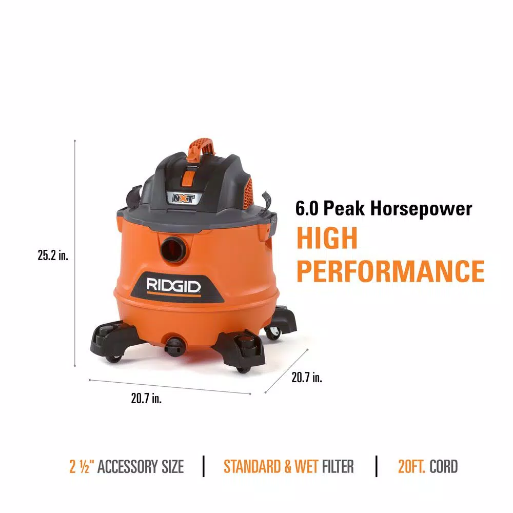 Wet & Dry Vacuums RIDGID 14 Gal. 6.0-Peak HP NXT Wet/Dry Shop Vacuum With Filter, Wet Application Filter, Hose And Accessories 6 Wet & Dry Vacuums RIDGID 14 Gal. 6.0-Peak HP NXT Wet/Dry Shop Vacuum With Filter, Wet Application Filter, Hose And Accessories - Image 4
