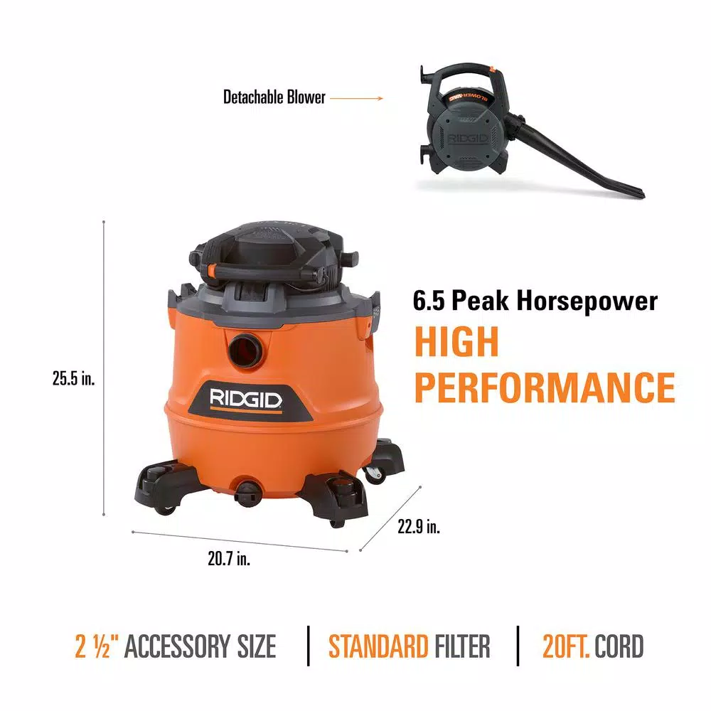 Wet & Dry Vacuums RIDGID 16 Gal. 6.5-Peak HP NXT Wet/Dry Shop Vacuum With Detachable Blower, Filter, Dust Bags, Hose And Accessories - Image 4