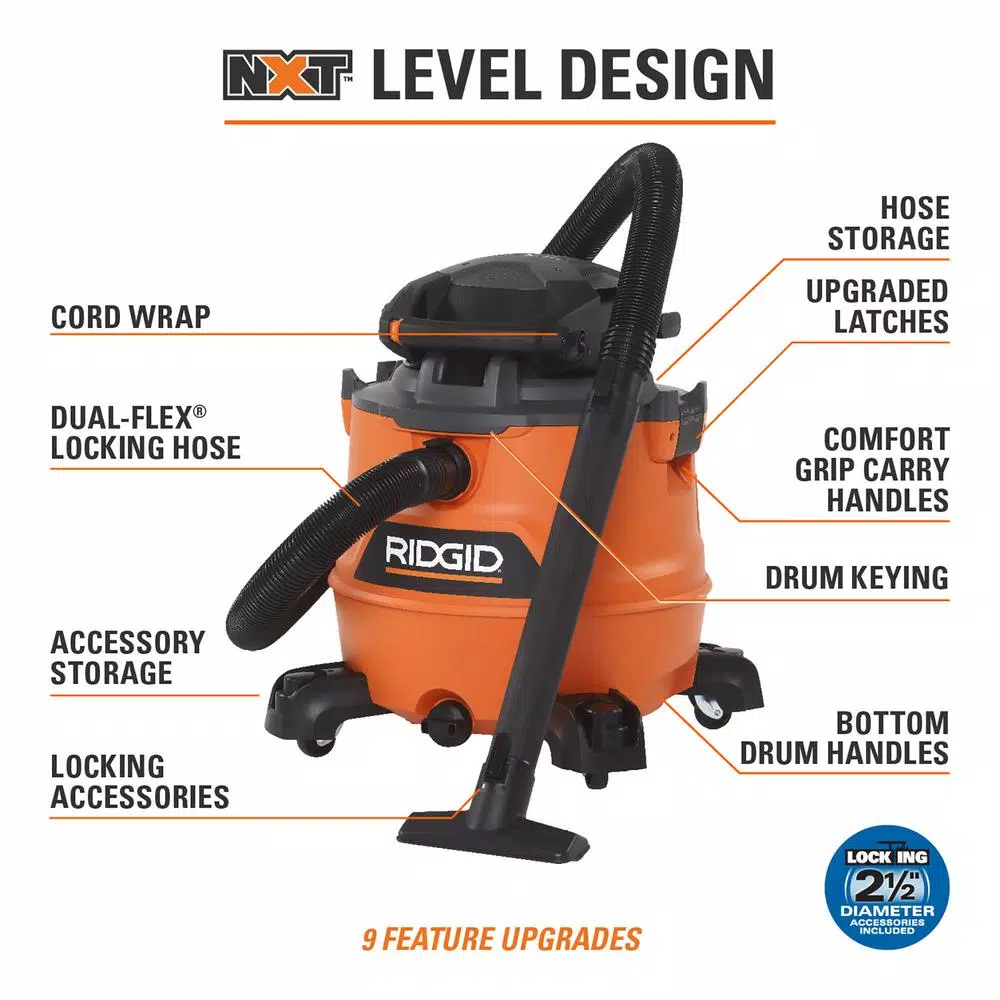 Wet & Dry Vacuums RIDGID 16 Gal. 6.5-Peak HP NXT Wet/Dry Shop Vacuum With Detachable Blower, Filter, Hose, Accessories And Car Cleaning Kit 5 Wet & Dry Vacuums RIDGID 16 Gal. 6.5-Peak HP NXT Wet/Dry Shop Vacuum With Detachable Blower, Filter, Hose, Accessories And Car Cleaning Kit - Image 3