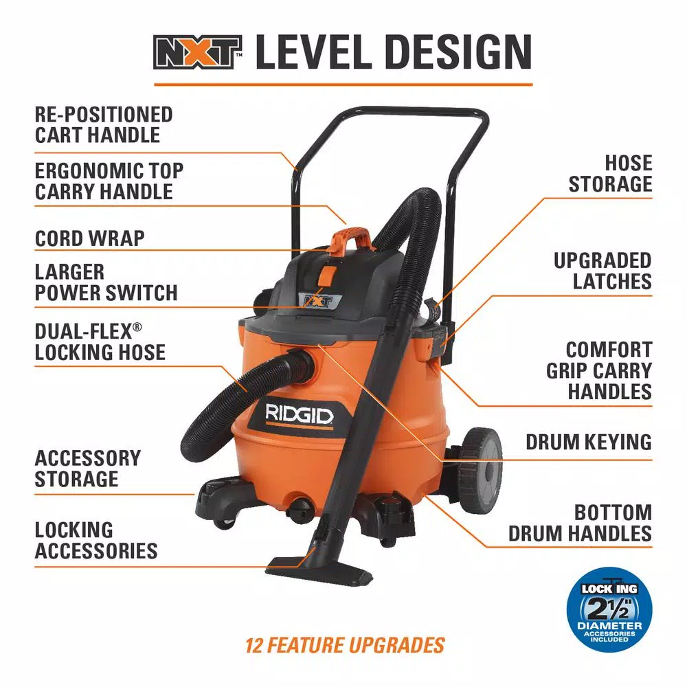 Wet & Dry Vacuums RIDGID 16 Gal. 6.5-Peak HP NXT Wet/Dry Shop Vacuum, Filter, Hose, Accessories, OSHA And HEPA Filtration Kit 5 Wet & Dry Vacuums RIDGID 16 Gal. 6.5-Peak HP NXT Wet/Dry Shop Vacuum, Filter, Hose, Accessories, OSHA And HEPA Filtration Kit - Image 3
