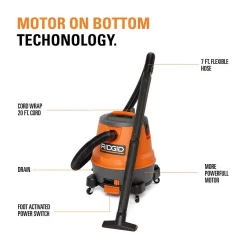 Wet & Dry Vacuums RIDGID 12 Gal. 6.5-Peak HP Motor-On-Bottom Wet/Dry Shop Vacuum With Fine Dust Filter, Hose And Accessories 18 Wet & Dry Vacuums RIDGID 12 Gal. 6.5-Peak HP Motor-On-Bottom Wet/Dry Shop Vacuum With Fine Dust Filter, Hose And Accessories -Dewalt Shop oranges peaches ridgid wet dry vacuums mob1200 40 1000