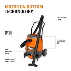 Wet & Dry Vacuums RIDGID 16 Gal. 6.5-Peak HP Motor-On-Bottom Wet/Dry Shop Vacuum With Fine Dust Filter, Hose And Accessories 18 Wet & Dry Vacuums RIDGID 16 Gal. 6.5-Peak HP Motor-On-Bottom Wet/Dry Shop Vacuum With Fine Dust Filter, Hose And Accessories -Dewalt Shop oranges peaches ridgid wet dry vacuums mob1600 40 1000