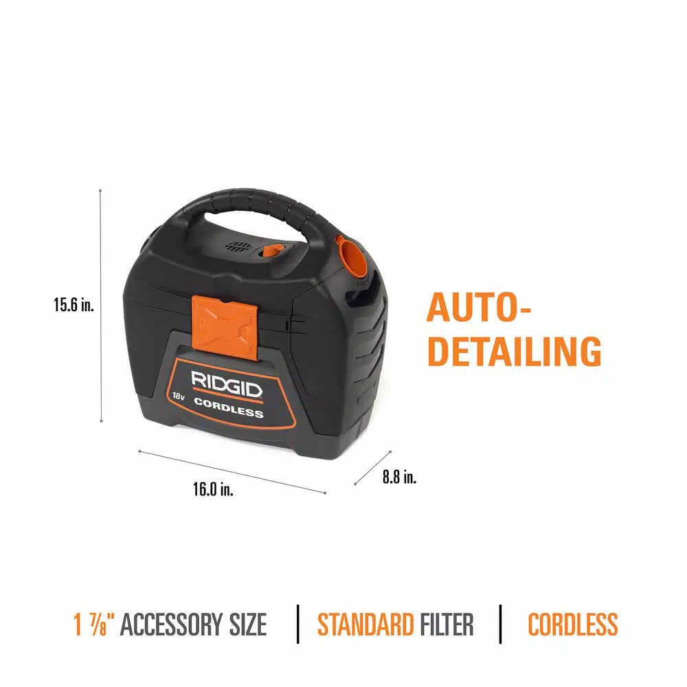 Wet & Dry Vacuums RIDGID 3 Gal. 18-Volt Cordless Handheld Wet/Dry Shop Vacuum (Tool Only) With Filter, Expandable Hose And Accessories 7 Wet & Dry Vacuums RIDGID 3 Gal. 18-Volt Cordless Handheld Wet/Dry Shop Vacuum (Tool Only) With Filter, Expandable Hose And Accessories - Image 5