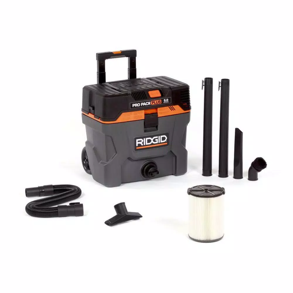 Wet & Dry Vacuums RIDGID 10 Gal. 5.0-Peak HP ProPack Plus Wet/Dry Shop Vacuum With Filter, Expandable Hose And Accessories 3 Wet & Dry Vacuums RIDGID 10 Gal. 5.0-Peak HP ProPack Plus Wet/Dry Shop Vacuum With Filter, Expandable Hose And Accessories