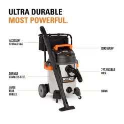 Wet & Dry Vacuums RIDGID 16 Gal. 6.5-Peak HP Stainless Steel Wet/Dry Shop Vac With Filter, 7 Ft. Hose, 10 Ft. Pro Hose And Accessories 19 Wet & Dry Vacuums RIDGID 16 Gal. 6.5-Peak HP Stainless Steel Wet/Dry Shop Vac With Filter, 7 Ft. Hose, 10 Ft. Pro Hose And Accessories -Dewalt Shop oranges peaches ridgid wet dry vacuums wd1956b 40 1000