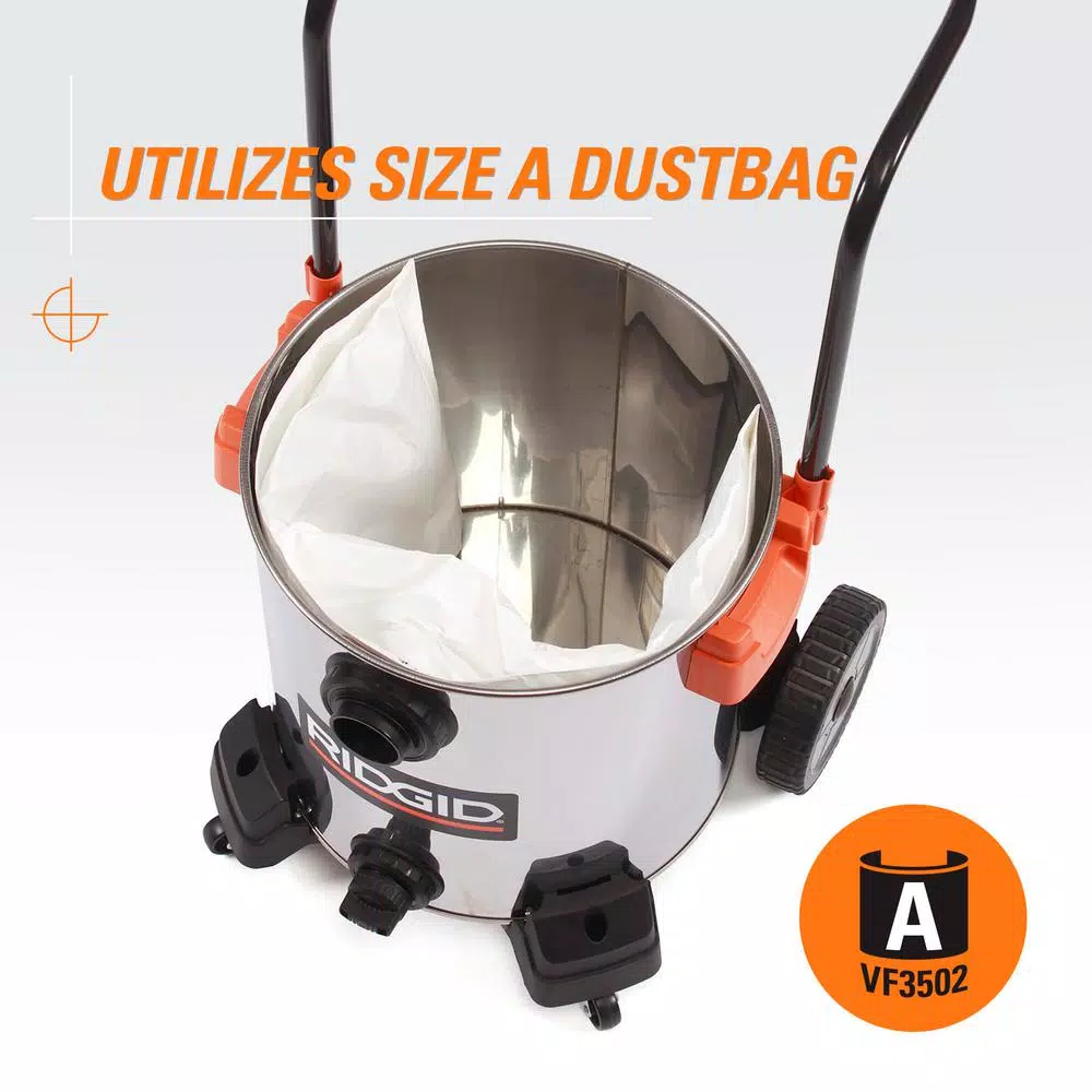 Wet & Dry Vacuums RIDGID 16 Gal. 6.5-Peak HP Stainless Steel Wet/Dry Shop Vac With Filter, 7 Ft. Hose, 10 Ft. Pro Hose And Accessories 8 Wet & Dry Vacuums RIDGID 16 Gal. 6.5-Peak HP Stainless Steel Wet/Dry Shop Vac With Filter, 7 Ft. Hose, 10 Ft. Pro Hose And Accessories - Image 6