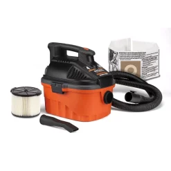 Wet & Dry Vacuums RIDGID 4 Gal. 5.0-Peak HP Portable Wet/Dry Shop Vacuum With Filter, Dust Bag, Locking Hose And Car Nozzle