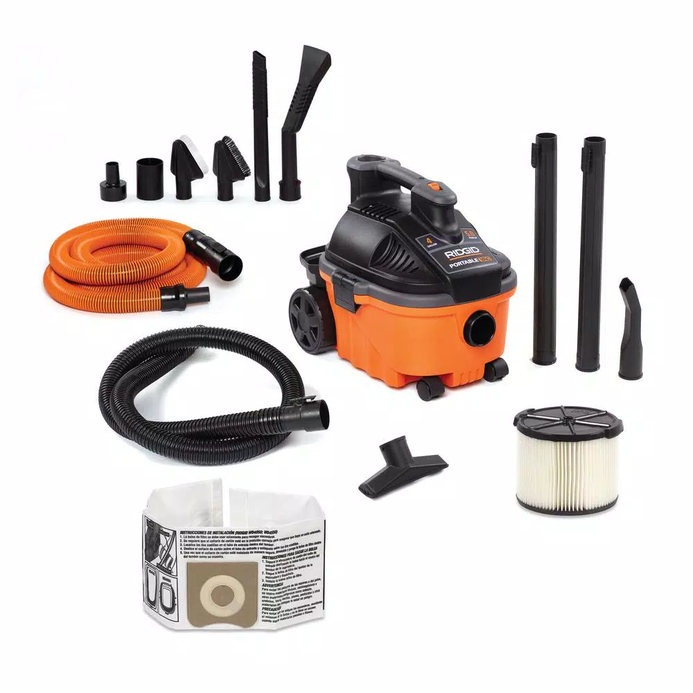 Wet & Dry Vacuums RIDGID 4 Gal. 5.0-Peak HP Portable Wet/Dry Shop Vacuum With Filter, Hose, Accessories And Premium Car Cleaning Kit