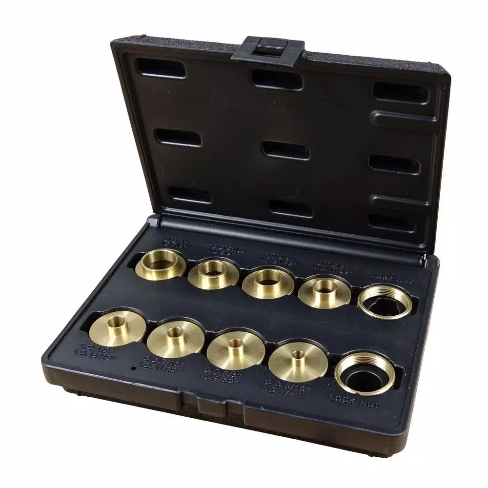 Woodworking Tool Accessories POWERTEC Brass Router Bushing Set With Case 3 Woodworking Tool Accessories POWERTEC Brass Router Bushing Set With Case