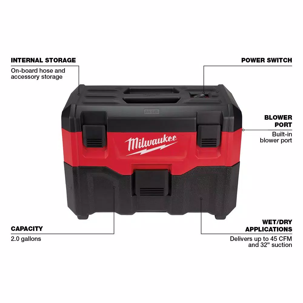 Wet & Dry Vacuums Milwaukee M18 18-Volt 2 Gal. Lithium-Ion Cordless Wet/Dry Vacuum W/ Extra Wet/Dry HEPA Filter 5 Wet & Dry Vacuums Milwaukee M18 18-Volt 2 Gal. Lithium-Ion Cordless Wet/Dry Vacuum W/ Extra Wet/Dry HEPA Filter - Image 3