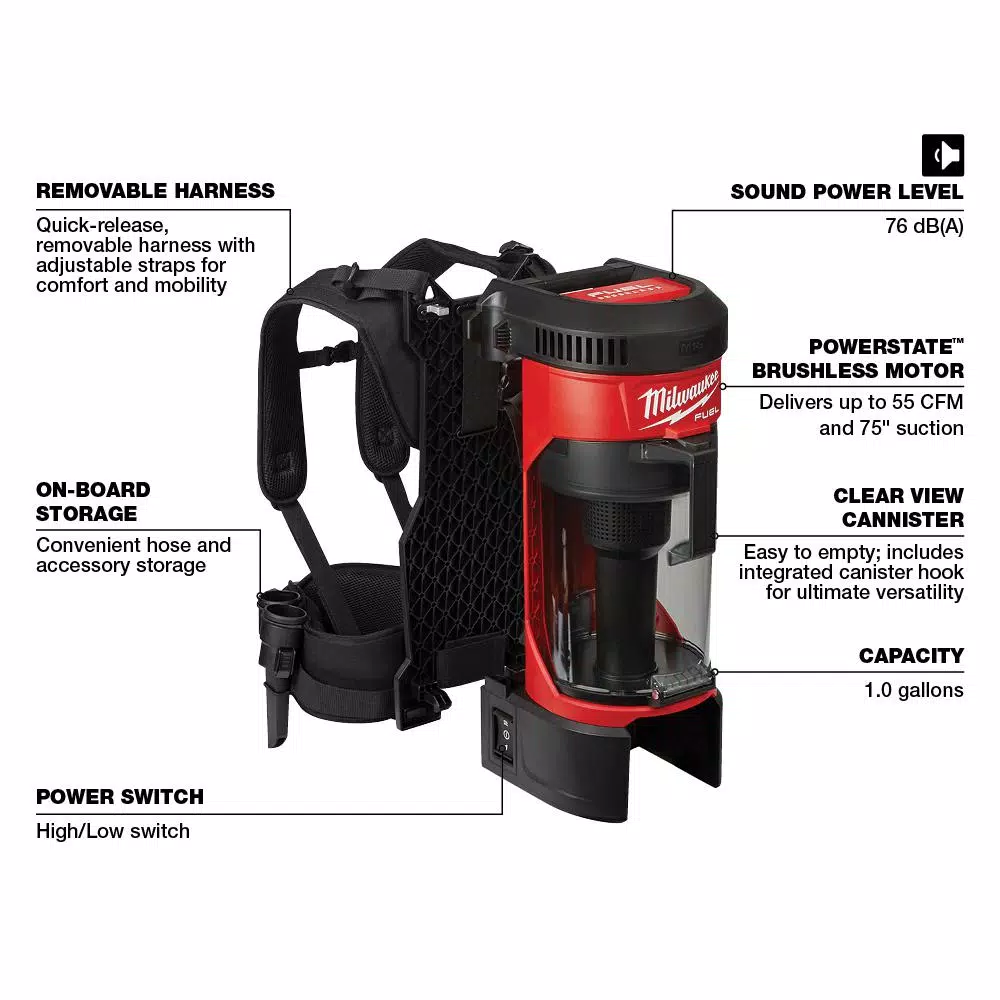 Wet & Dry Vacuums Milwaukee M18 Fuel 18-Volt Lithium-Ion Brushless Cordless 1 Gal. 3-in-1 Backpack Vacuum Kit And One 8.0 Ah Battery And Accessories - Image 3