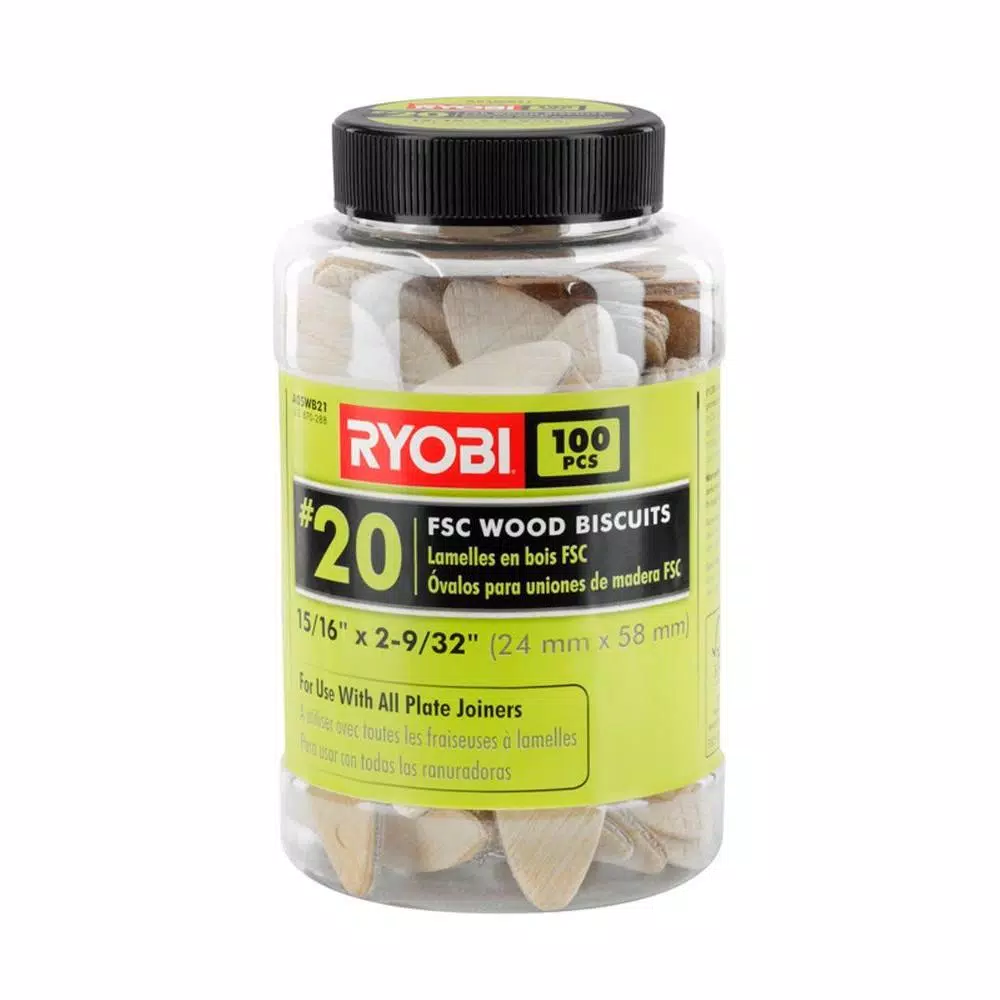Woodworking Tool Accessories RYOBI #20 FSC Wood Biscuits (100-Piece) 3 Woodworking Tool Accessories RYOBI #20 FSC Wood Biscuits (100-Piece)