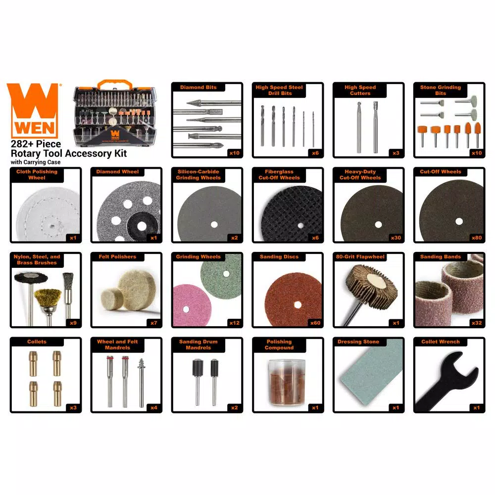 Rotary Tool Accessories WEN Assorted Rotary Tool Accessory Kit With Carrying Case (282-Piece) 5 Rotary Tool Accessories WEN Assorted Rotary Tool Accessory Kit With Carrying Case (282-Piece) - Image 3