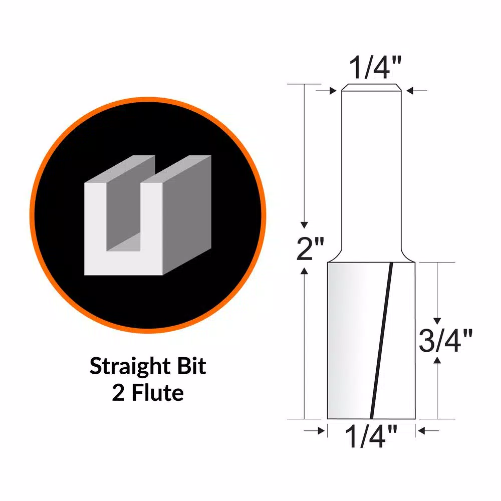 Woodworking Tool Accessories WEN 1/4 In. Straight 2-Flute Carbide Tipped Router Bit With 1/4 In. Shank And 3/4 In. Cutting Length 4 Woodworking Tool Accessories WEN 1/4 In. Straight 2-Flute Carbide Tipped Router Bit With 1/4 In. Shank And 3/4 In. Cutting Length - Image 2