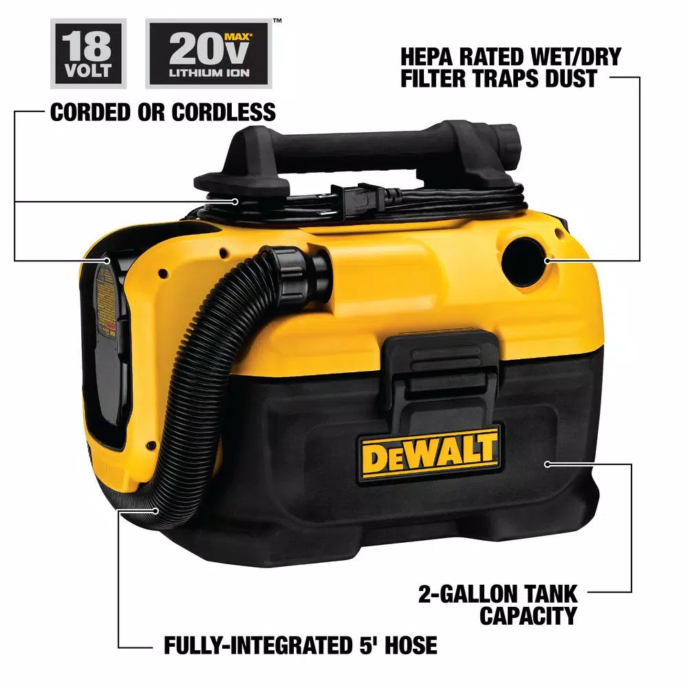 Wet & Dry Vacuums DEWALT 2 Gal. Max Cordless/Corded Wet/Dry Vacuum 4 Wet & Dry Vacuums DEWALT 2 Gal. Max Cordless/Corded Wet/Dry Vacuum - Image 2
