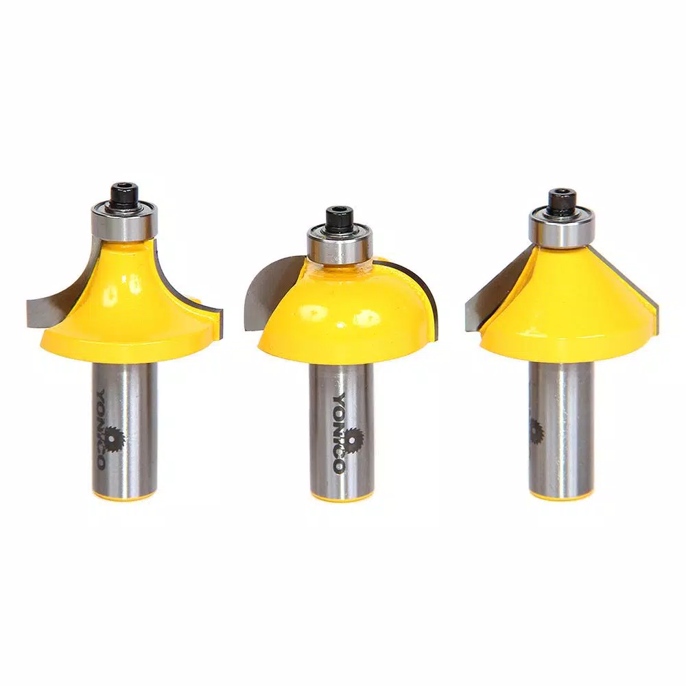 Woodworking Tool Accessories Yonico Edge Forming Large Standard Profile 1/2 In. Shank Carbide Tipped Router Bit Set (3-Piece)