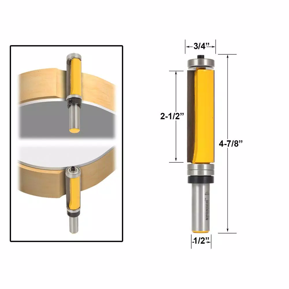 Woodworking Tool Accessories Yonico Top And Bottom Bearing Flush Trim 2-1/2 In. L 1/2 In. Shank Carbide Tipped Router Bit 4 Woodworking Tool Accessories Yonico Top And Bottom Bearing Flush Trim 2-1/2 In. L 1/2 In. Shank Carbide Tipped Router Bit - Image 2